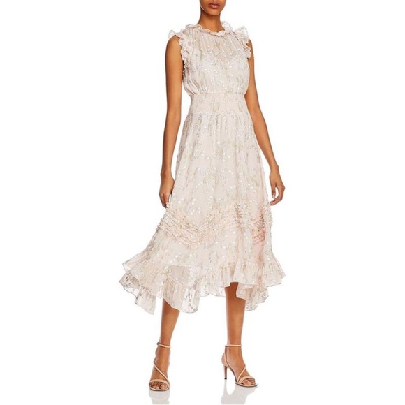rebecca taylor metallic chiffon ruffle dress Rebecca Taylor Metallic Chiffon Ruffle Dress